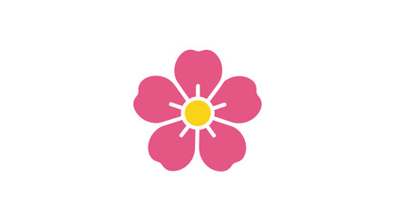 Fototapeta premium A minimalist depiction of a pink flower with five petals and a yellow center on a white backdrop