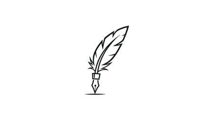 A simple, black-outlined illustration of a feather quill pen. The background is solid white © gudangPIXEL