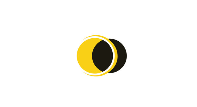 Abstract logo design two overlapping circles, one black and one yellow, with a white border