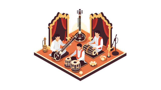 Indian classical music ensemble performing in isometric cultural setting