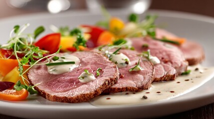 Vitello tonnato plated in clean modern style