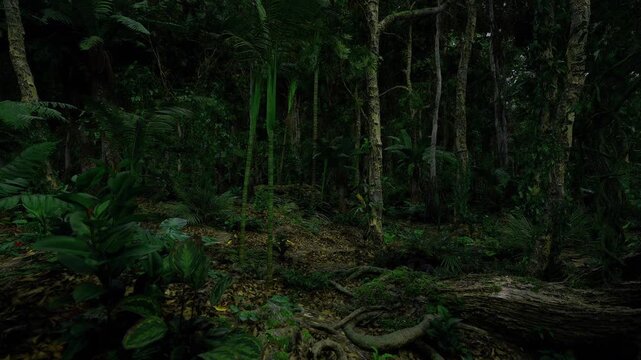 Calm forest walk amid greenery. Gentle woodland walk surrounded by peaceful plants. Serene forest journey amid vibrant foliage and calming atmosphere