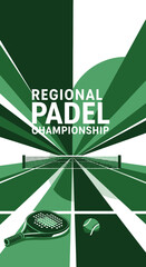 Obraz premium Dynamic Padel Championship Design Featuring Court, Ball, and Geometric Background Elements