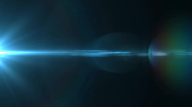 Teal Light Streak Sweep \'96 Smooth horizontal flare motion, deep black cinematic backdrop pierced by a luminous teal light beam stretching cleanly from edge to edge, soft anamorphic flare