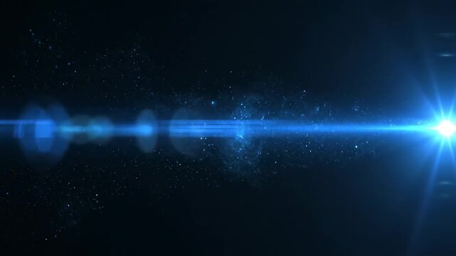 Horizontal Light Streak \'96 Blue anamorphic flare sweep, deep black cinematic space pierced by a vivid horizontal blue light beam stretching edge to edge, subtle lens artifacts and elongated