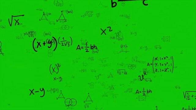 Mathematical Formulas and Geometric Shapes Animation on Green Screen Background