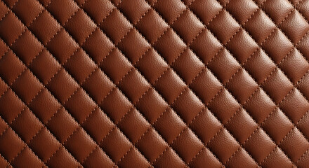 Fototapeta premium Close-up of Brown Quilted Leather Texture with Diamond Stitching Pattern