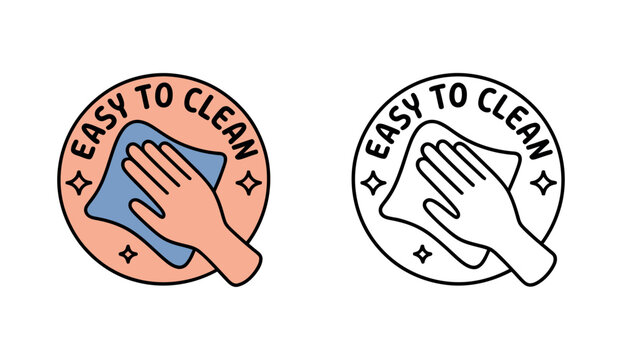 Two easy to clean icons with hand and cloth illustrations on white background