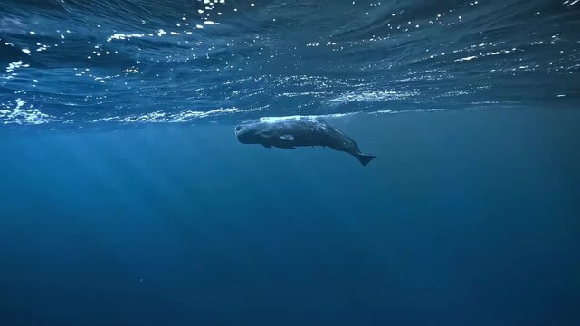 Majestic Sperm Whale Swimming Beneath Ocean Surface