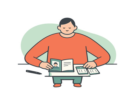 Person reviewing documents and filling out forms at a desk with a pen and notepad