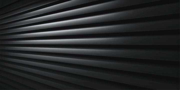Abstract black and white background featuring a dark metallic texture with horizontal corrugated lines and a striped steel pattern reminiscent of a window shutter or iron wall surface
