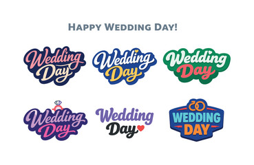 Fototapeta premium Modern holiday banner with short greeting slogan featuring modern lettering logo set for Wedding Day, stock-ready celebratory