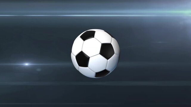 Classic soccer ball center frame with camera flashes on dark background loop.