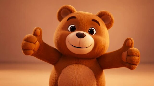 Adorable animated teddy bear giving thumbs up gesture in a cheerful and delightful manner perfect for positive messages and childrens content