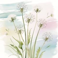 Obraz premium Watercolor Dandelion with Pastel Background – Delicate Floral Art