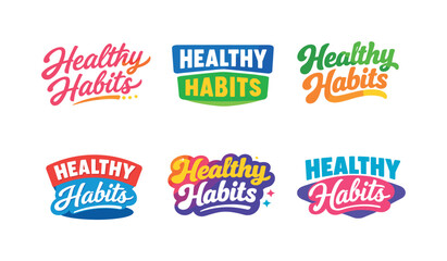 Healthy Habits Logos. Clean modern holiday banner illustration displaying modern lettering logo set for Healthy Habits,