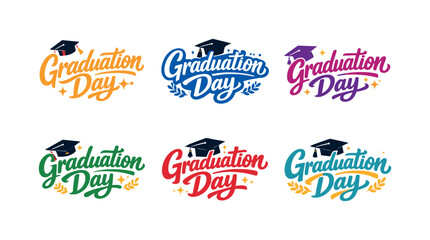 Obraz premium Seasonal holiday banner with promotional slogan presenting modern lettering logo set for Graduation Day, academic