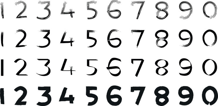 Hand Made digit numbers art 0, 1 to 9, Flat, design, isolated, vector. 
