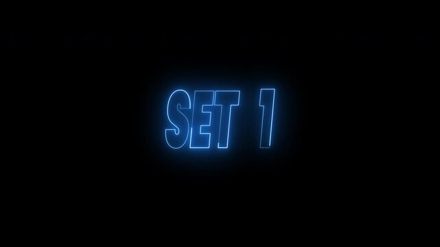 Set 1 and set 2 text animation in bright blue neon. 4k animated typography perfect for adding a vibrant touch to videos related to technology or nightlife settings.