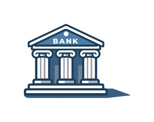 Obraz premium Classic bank building with columns and the word BANK on a blue facade