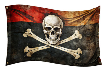 Fototapeta premium grunge jolly roger pirate flag with skull symbol isolated on white background png, ai generated