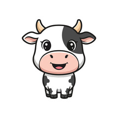 Fototapeta premium Cute Baby Cow Character Smiling, Adorable Little Calf Mascot with Black and White Spots, Lovely Farm Animal Vector Illustration Isolated on White Background