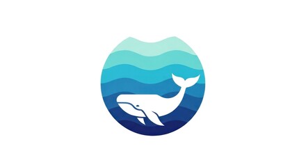 Fototapeta premium White Whale Silhouette in Blue Ocean Circle.
