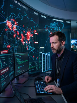 Cybersecurity Analyst Monitoring Global Threats