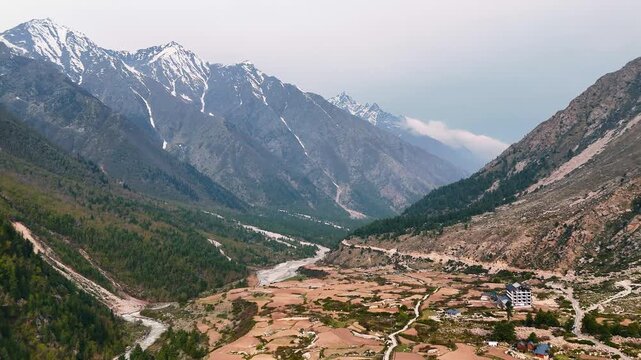 Drone Shot of Baspa River Flowing Through Chitkul Valley