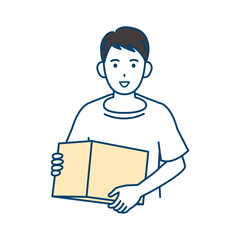 ダンボール箱を持つ男性のイラスト