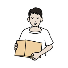 ダンボール箱を持つ男性のイラスト