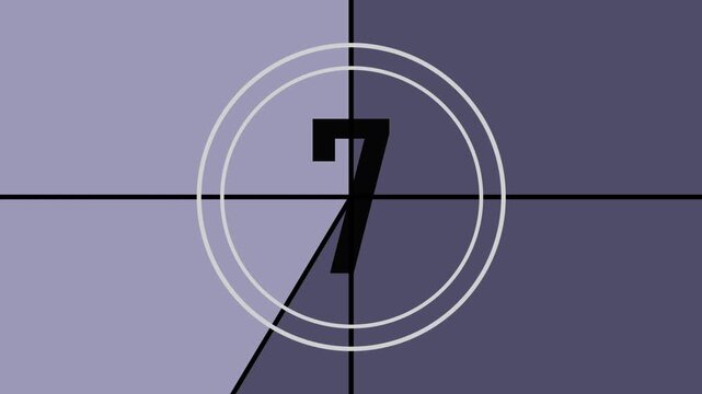 Film leader countdown with symbols and numbers from 8 to 0 blue gray tones.