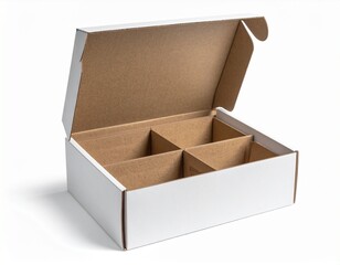 Premium blank subscription box with interchangeable internal compartments, isolated 
