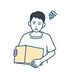 ダンボール箱を持つ男性が困っているイラスト