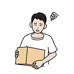ダンボール箱を持つ男性が困っているイラスト