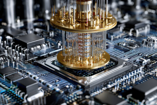 Quantum processor being assembled on a circuit board in a technology lab setting