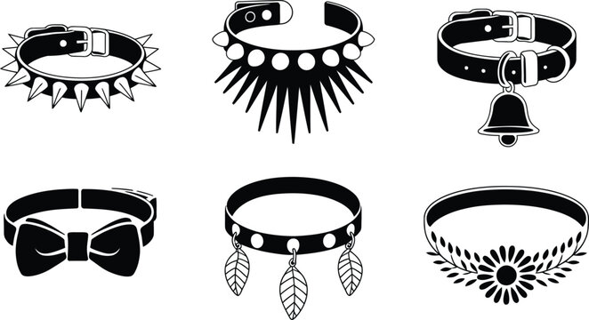 Animal collars and decorative neck accessories vector illustration