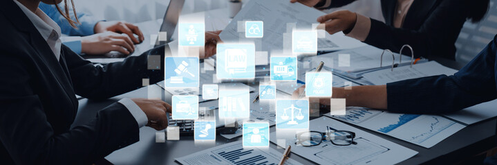 Law icons illustrate justice, court, and regulation system. Law represents fairness, law supports...