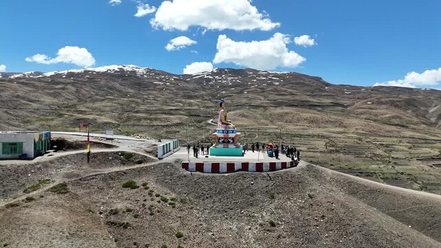 Aerial View of Buddha Statue in Langza Fossil Village 