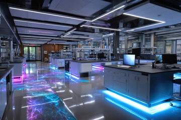 Fototapeta premium Modern Laboratory Interior with Neon Floor Lighting