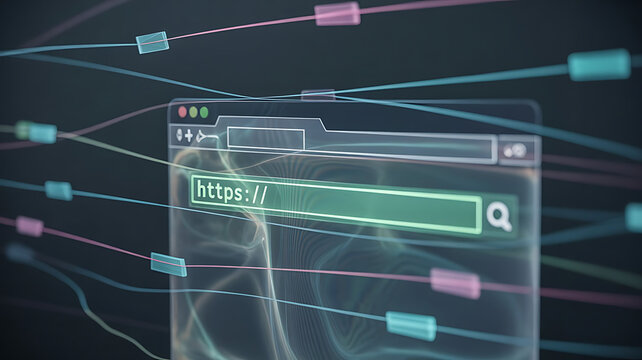 HTTPS Secure Web Search Interface Visualization Featuring Encrypted Protocol Indicator and Modern Browser Search Bar