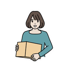 ダンボール箱を持つ女性のイラスト