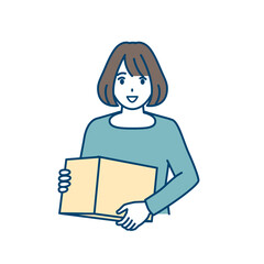 ダンボール箱を持つ女性のイラスト