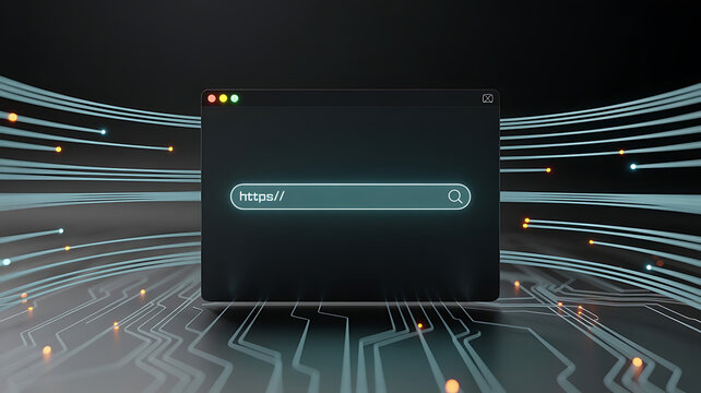 HTTPS Secure Web Search Interface Visualization Featuring Encrypted Protocol Indicator and Modern Browser Search Bar