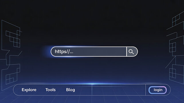 HTTPS Secure Web Search Interface Visualization Featuring Encrypted Protocol Indicator and Modern Browser Search Bar