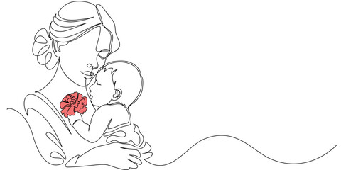 Obraz premium Mother and baby line art vector illustration, mothers day celebration illustration