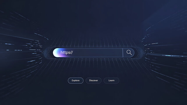 HTTPS Secure Web Search Interface Visualization Featuring Encrypted Protocol Indicator and Modern Browser Search Bar