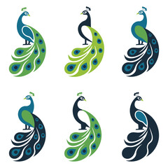 Fototapeta premium Abstract floral vector elements with blue nature-inspired patterns and decorative swirls
