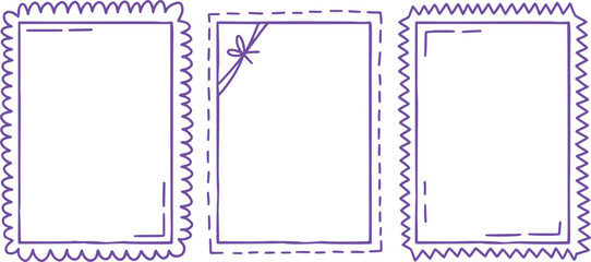 Hand drawn purple border frames collection for scrapbook design or photo collage