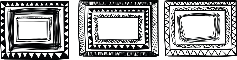 Hand Drawn Decorative Frames with Doodle Style Borders for Design Elements